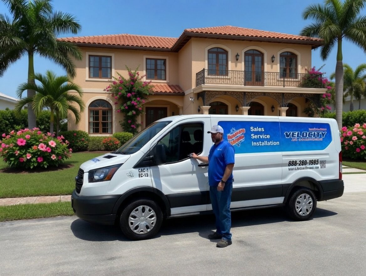 Velocity Air technician inspecting AC repair costs and diagnostics