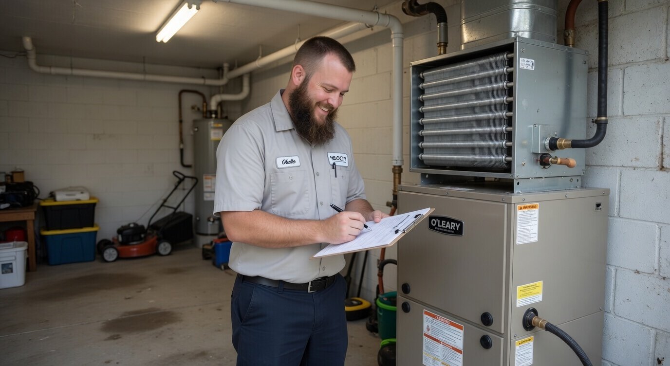 Velocity Air technician and service van at a local home
