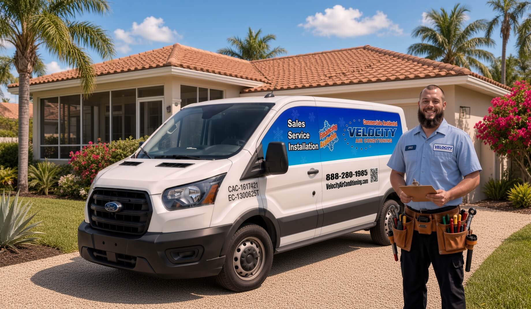 Velocity Air Conditioning technician servicing HVAC equipment in Safety Harbor