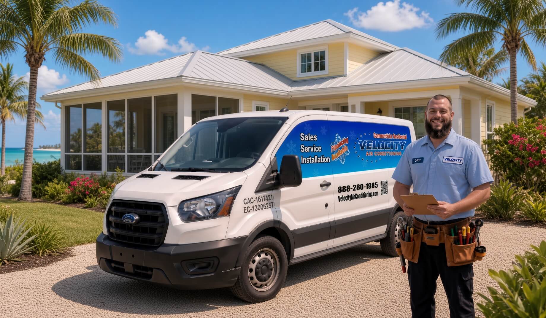 Velocity Air Conditioning technician servicing HVAC equipment in Sarasota