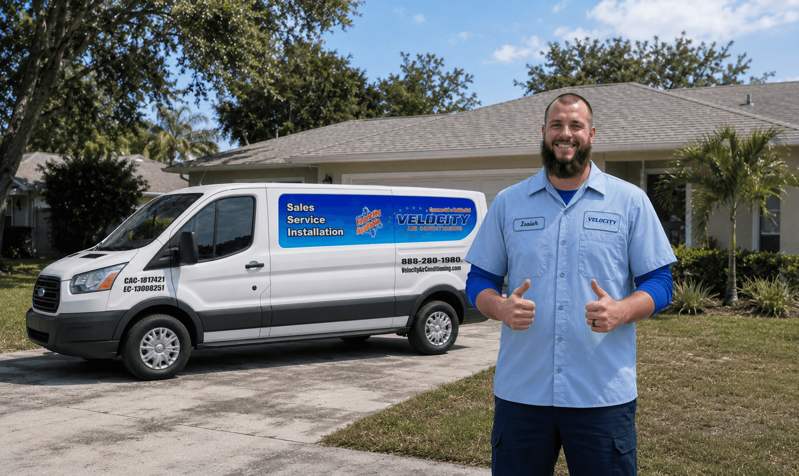 Velocity Air Conditioning technician servicing HVAC equipment in Tampa