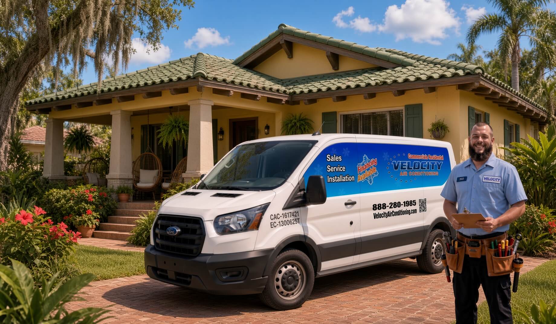 Velocity Air Conditioning technician servicing HVAC equipment in Carrollwood