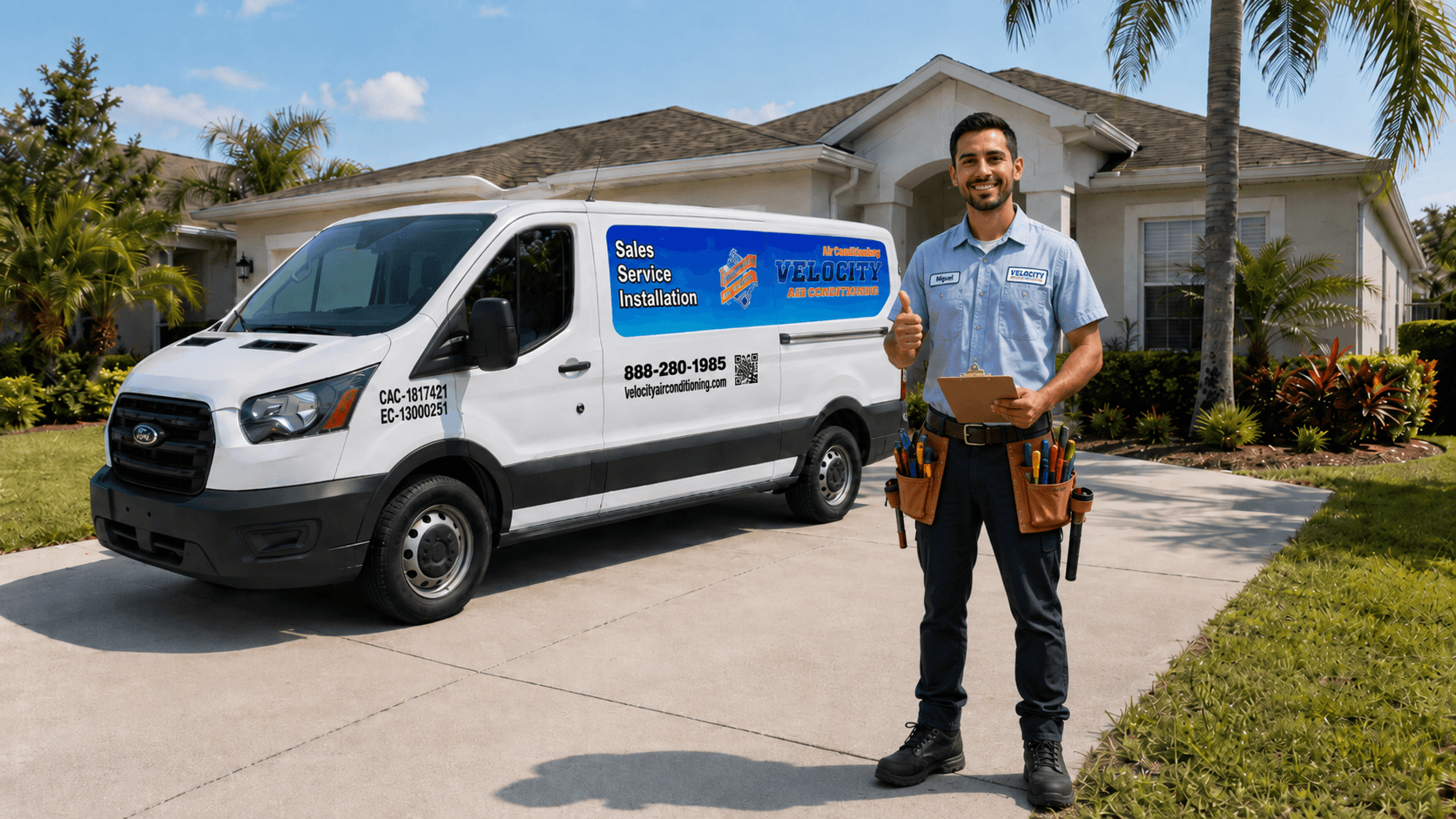Velocity Air Conditioning technician servicing HVAC equipment in Hudson