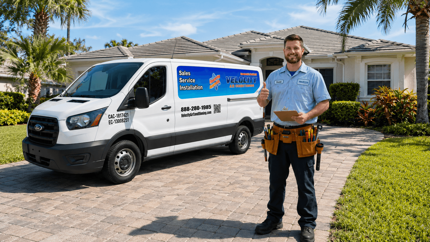 Velocity Air Conditioning technician servicing HVAC equipment in Seminole