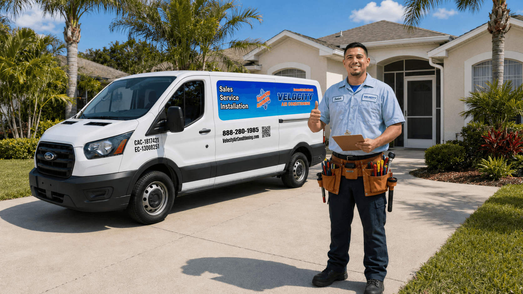 Velocity Air Conditioning technician servicing HVAC equipment in Trinity