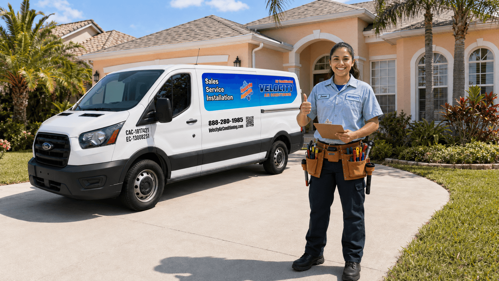 Velocity Air Conditioning technician servicing HVAC equipment in Safety Harbor