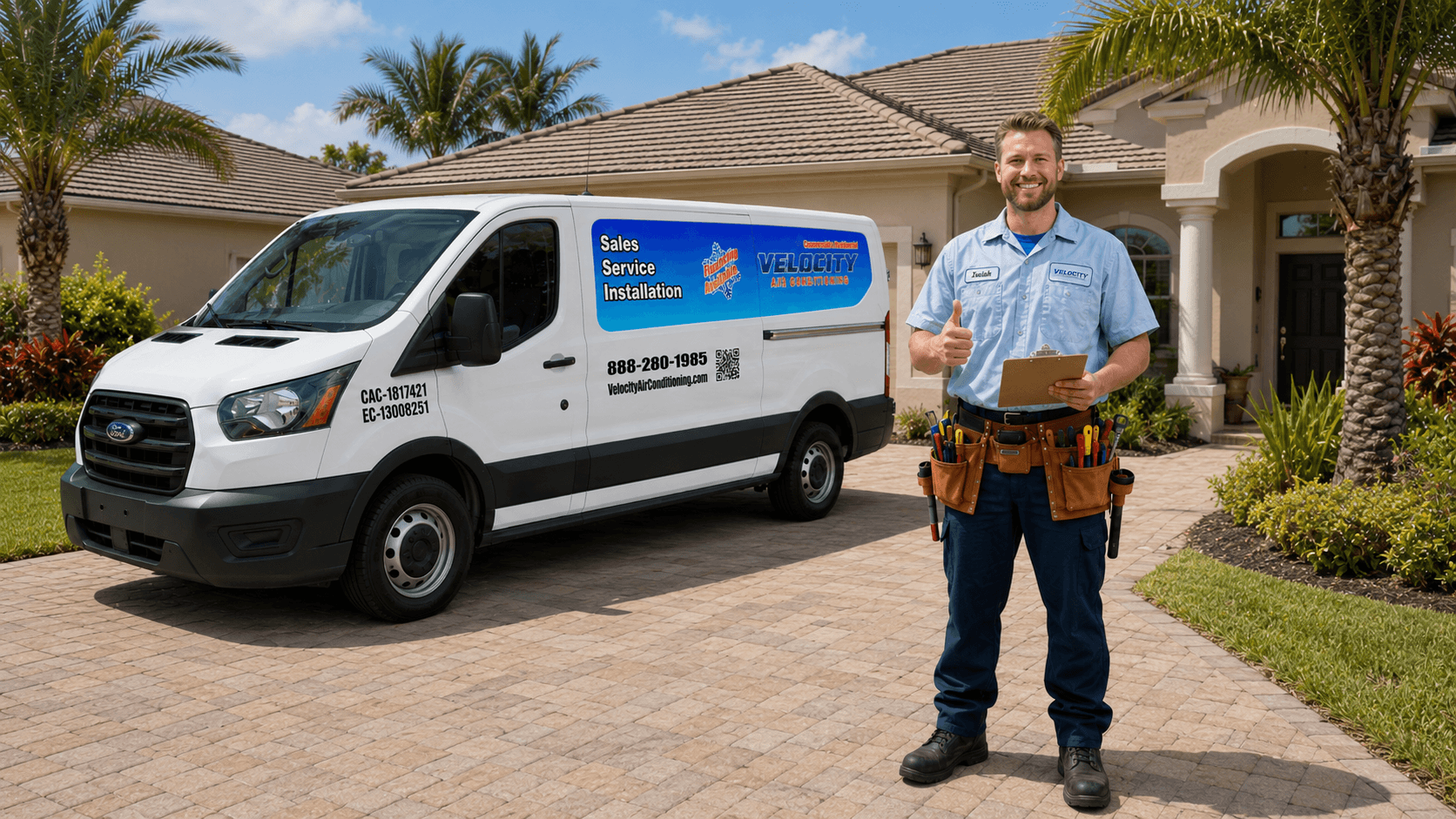 Velocity Air Conditioning technician servicing HVAC equipment in Treasure Island