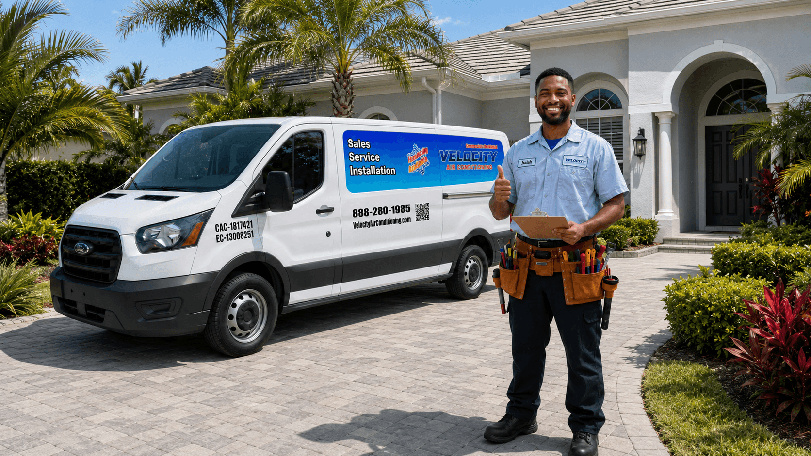Velocity Air Conditioning technician servicing HVAC equipment in Port Richey