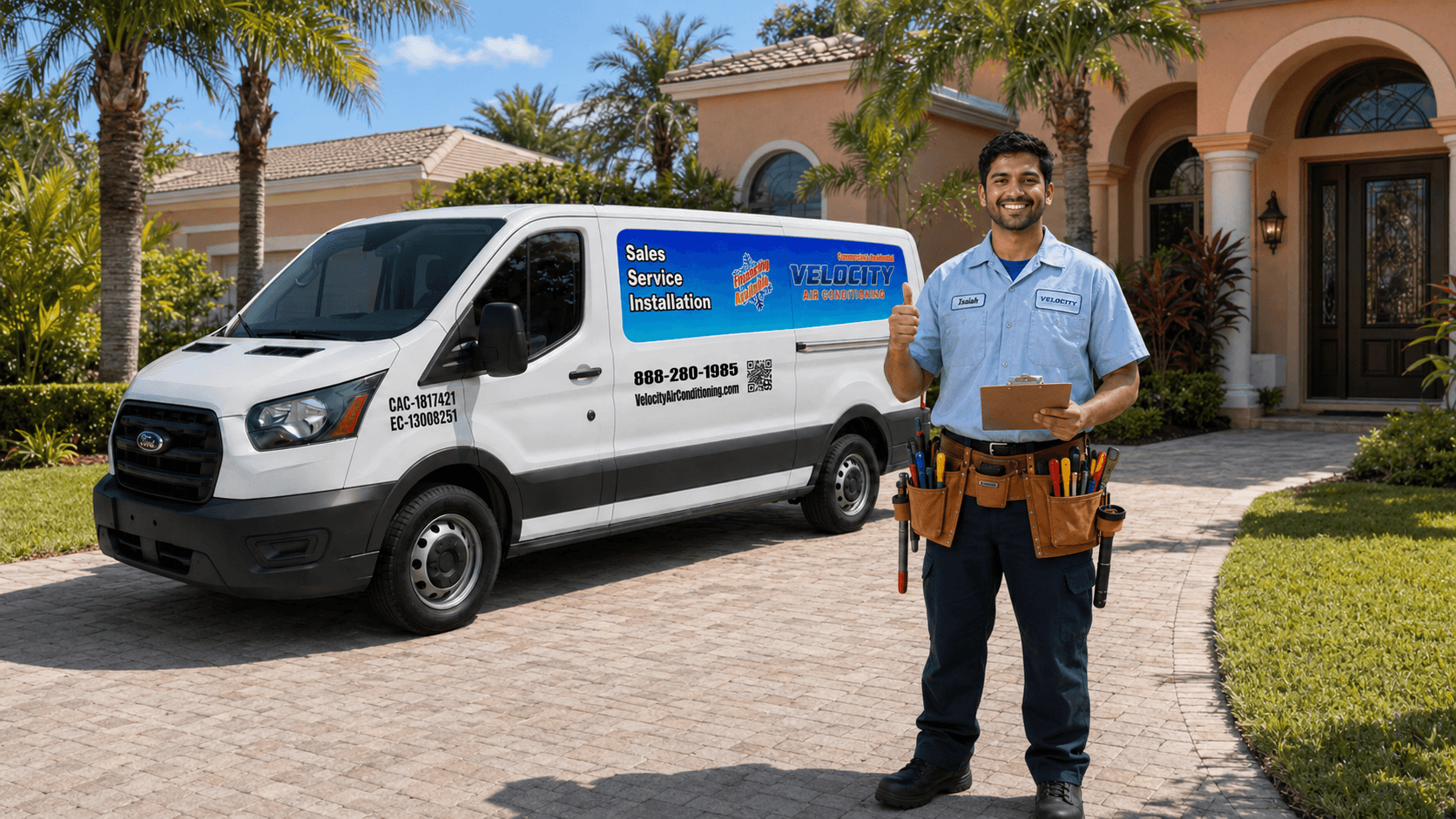 Velocity Air Conditioning technician servicing HVAC equipment in Belleair