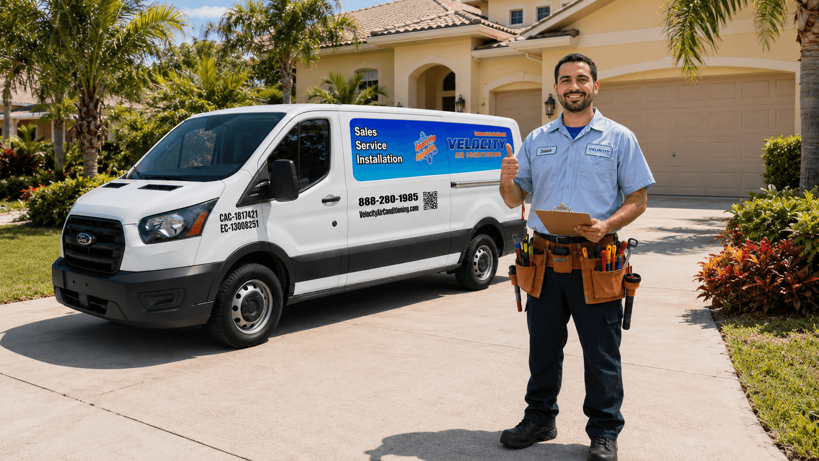 Velocity Air Conditioning technician servicing HVAC equipment in Lake Placid