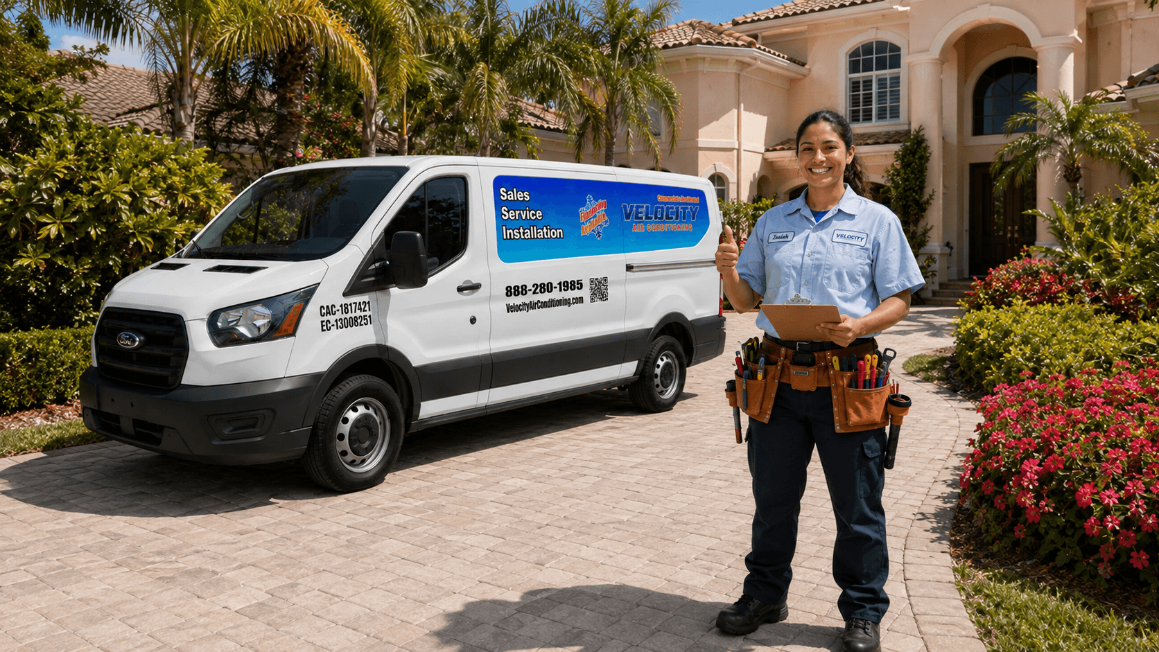 Velocity Air Conditioning technician servicing HVAC equipment in Cape Coral