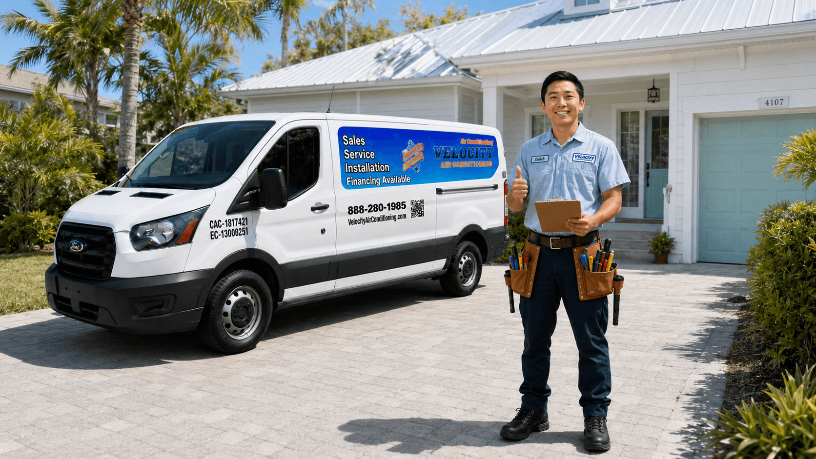Velocity Air Conditioning technician servicing HVAC equipment in South Tampa