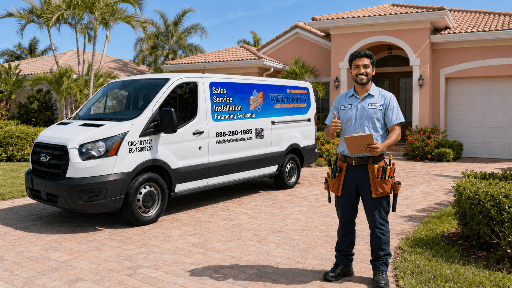 Velocity Air Conditioning technician servicing HVAC equipment in Fort Myers