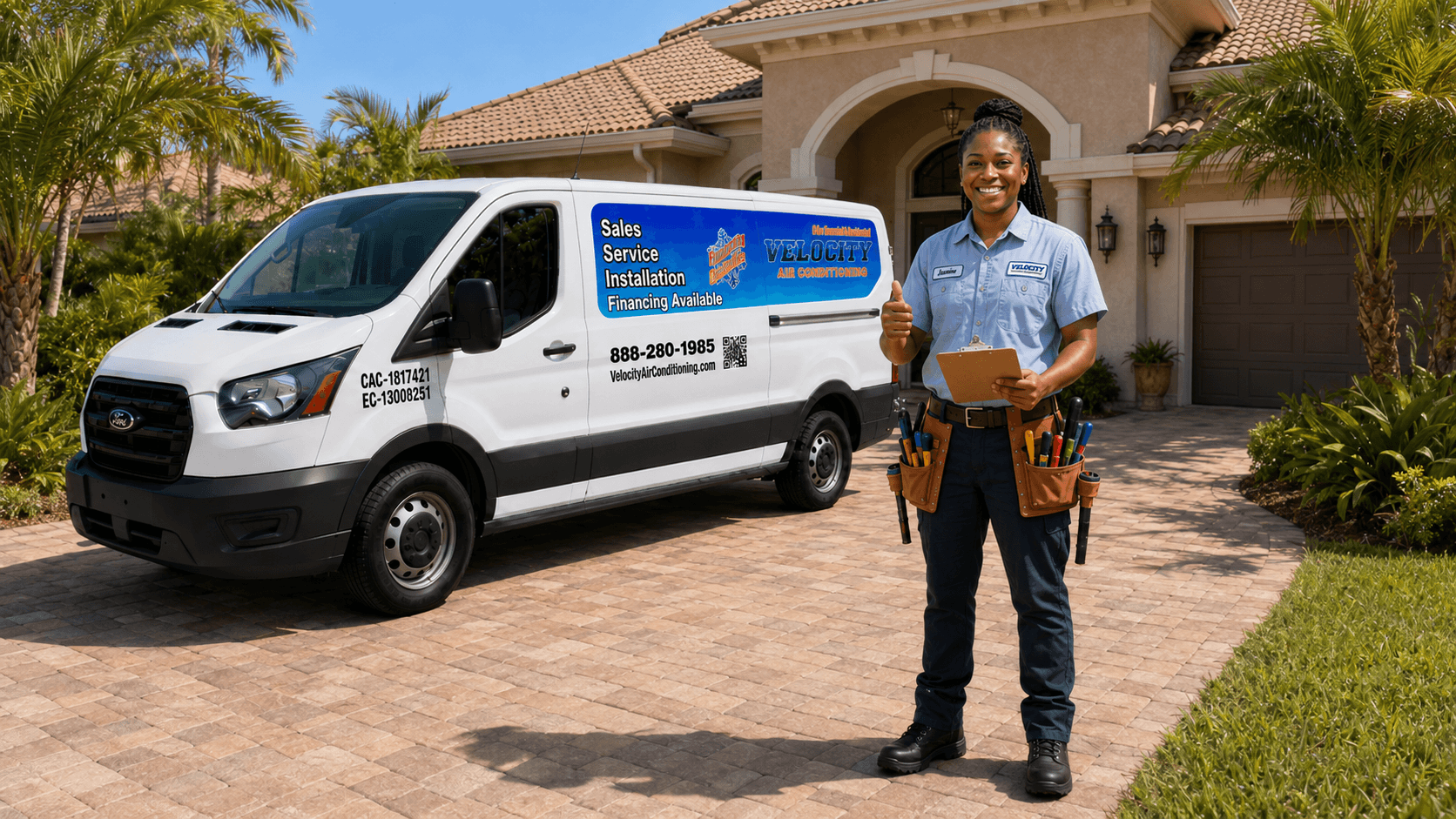 Velocity Air Conditioning technician servicing HVAC equipment in Temple Terrace