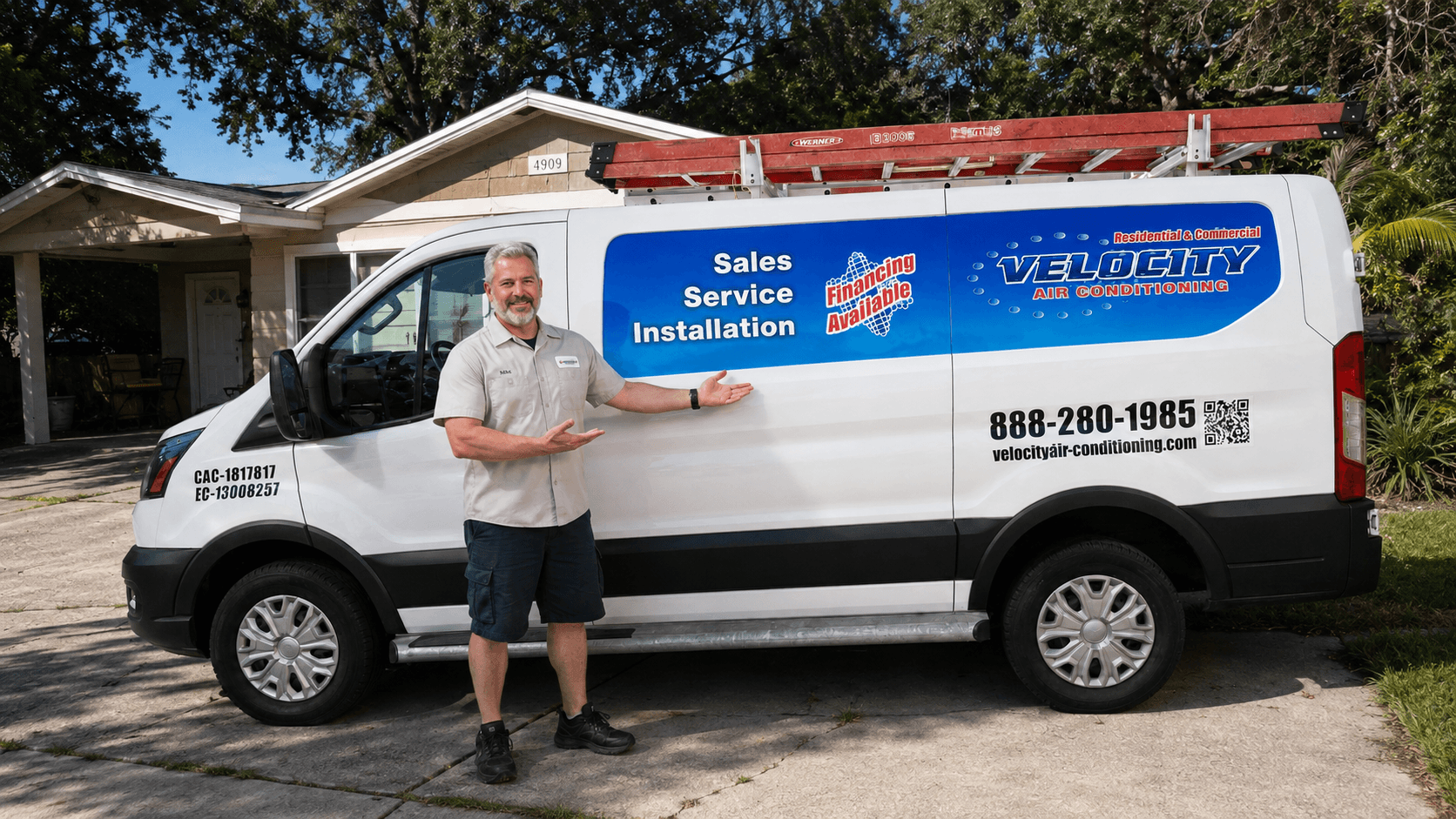 Velocity Air Conditioning technician servicing HVAC equipment in Zephyrhills