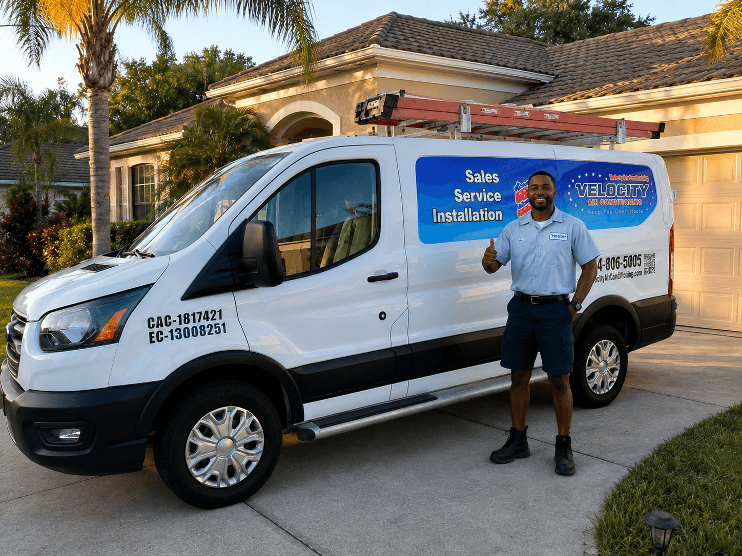 Velocity Air Conditioning technician inspecting HVAC equipment