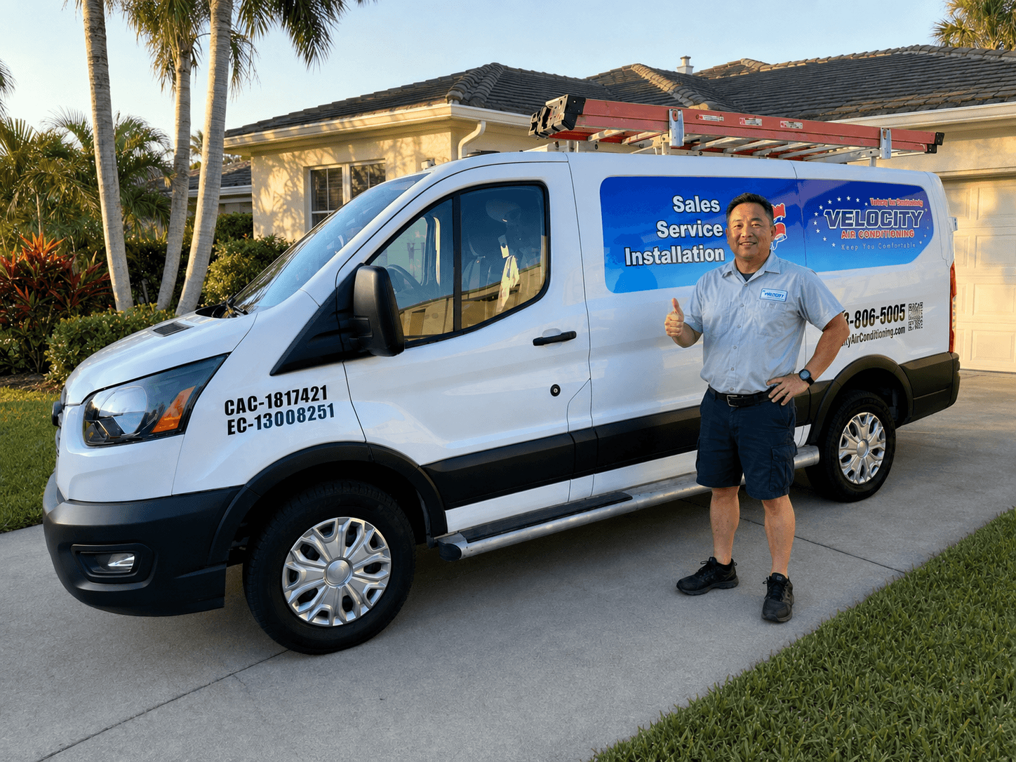 Velocity Air Conditioning technician inspecting a residential HVAC condenser in Hillsborough County