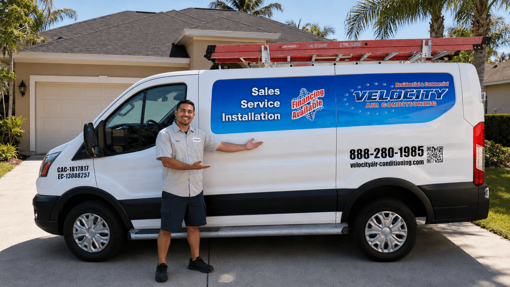 Velocity Air Conditioning technician servicing HVAC equipment in Belleair