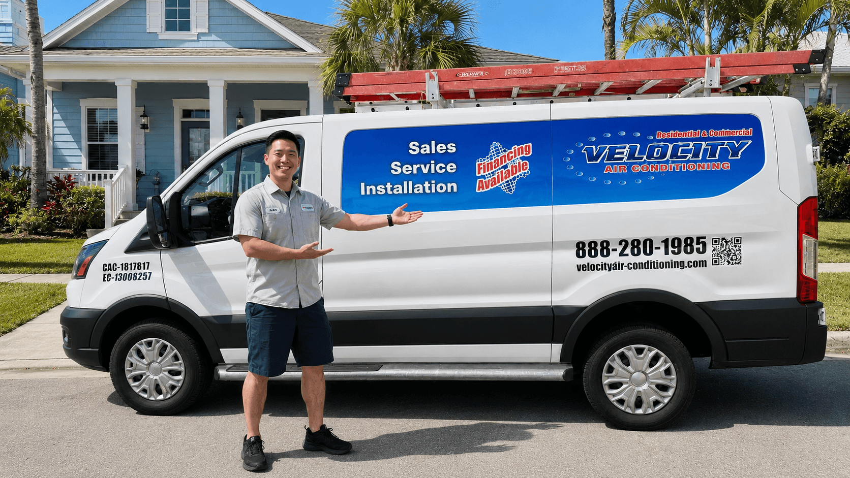 Velocity Air Conditioning technician inspecting HVAC equipment