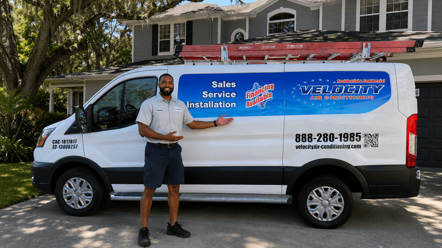 Velocity Air Conditioning technician servicing HVAC equipment in Sarasota