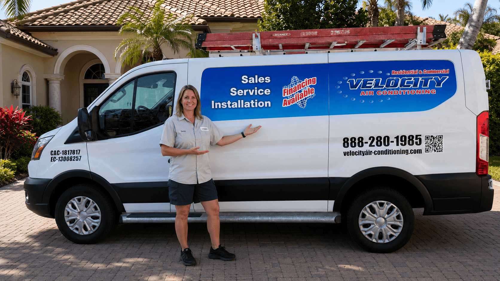 Velocity Air Conditioning technician inspecting HVAC equipment