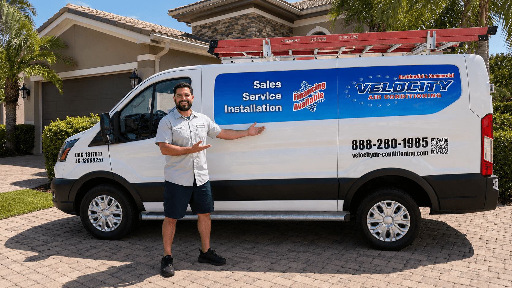 Velocity Air Conditioning technician servicing HVAC equipment in Riverview
