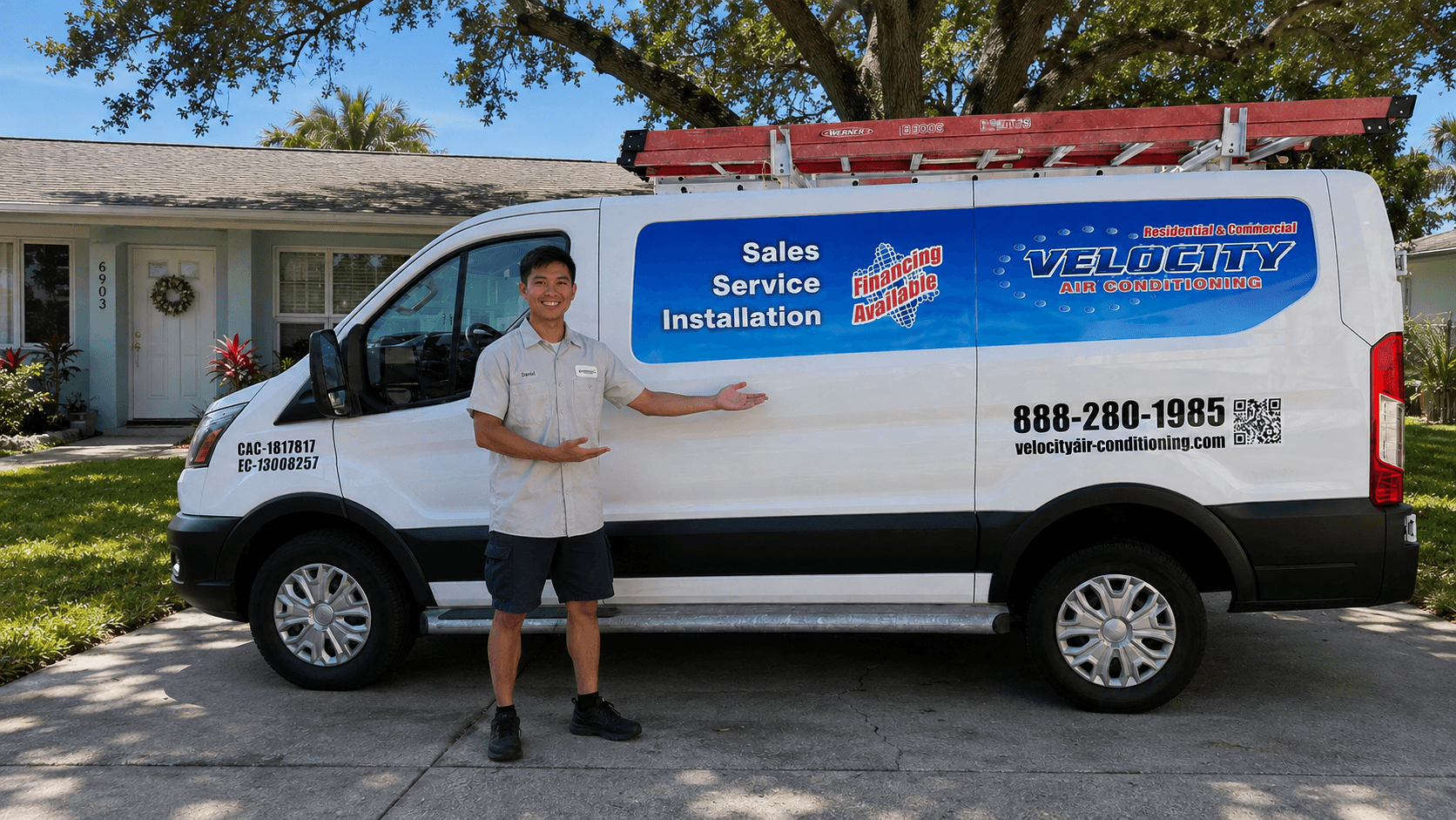 Velocity Air Conditioning technician servicing HVAC equipment in Fort Myers Beach